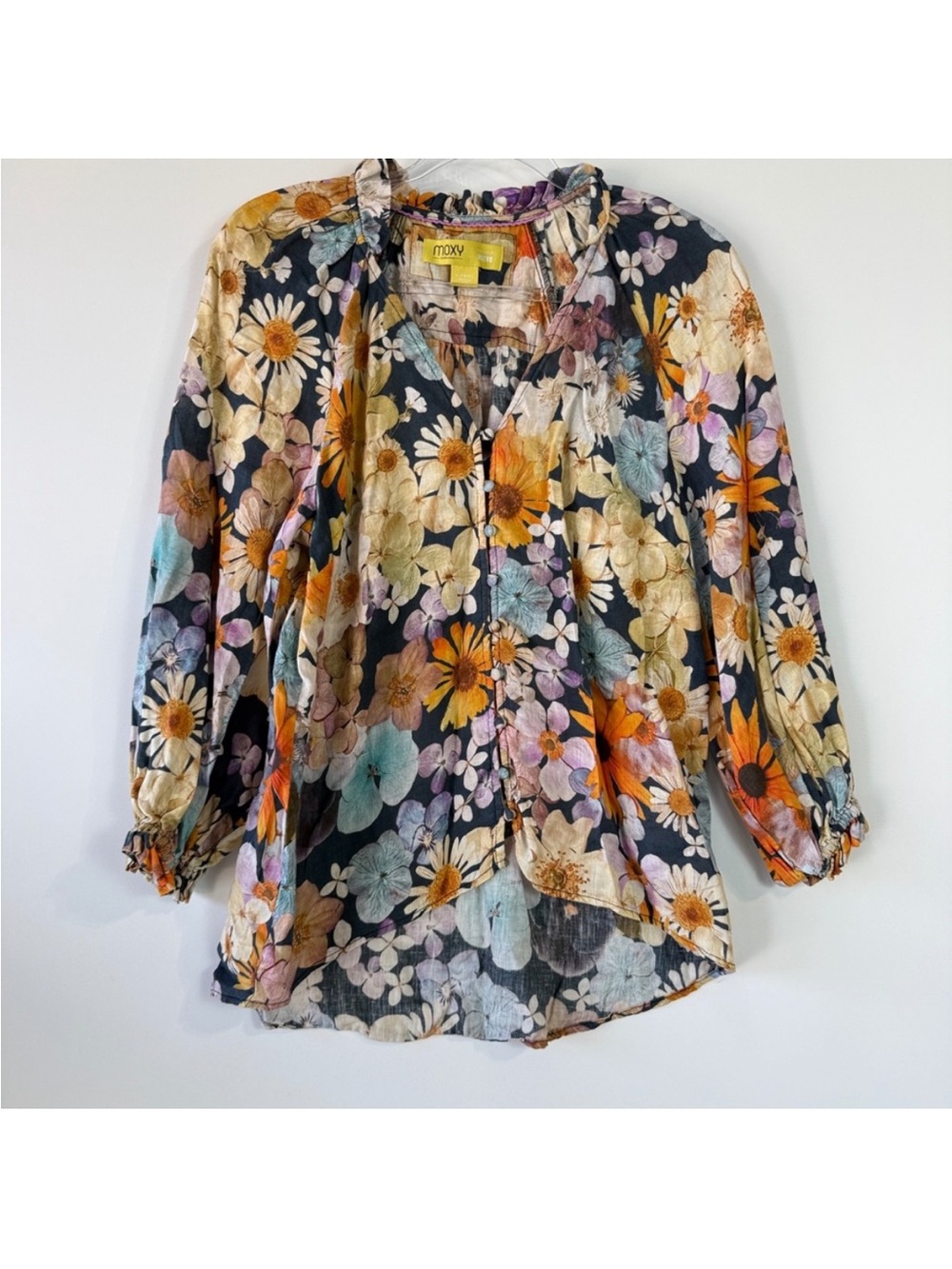 Anthropologie Maeve Moxy Blouse Button Front Long Sleeve 100% Linen XS
